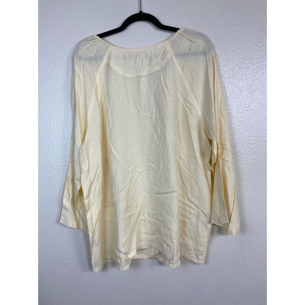 NEW April Cornell Long Sleeve Tunic Top Women size XL Butter Yellow Floral Boho - Picture 2 of 16